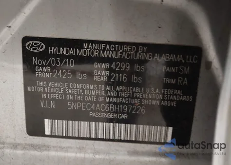 2011 Hyundai Sonata Se from USA, damaged, VIN 5NPEC4AC6BH197226